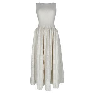 Alaïa Textured Sleeveless Midi Dress in White Viscose